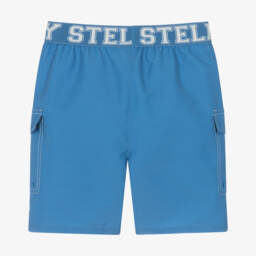 Stella McCartney Kids-Boys Blue Logo Waistband Swim Shorts | Childrensalon