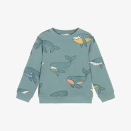 Boys Blue Whale Print Cotton Jersey Sweatshirt