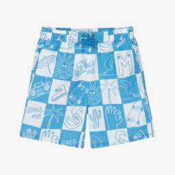 Stella McCartney Kids-Boys Blue & White Check Swim Shorts | Childrensalon