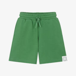 Boys Green Cotton Jersey Shorts with Logo Tab