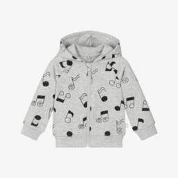 Boys Grey Cotton Music Notes Zip-Up Top