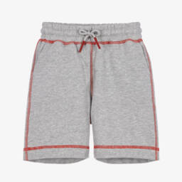 Boys Grey Marl Cotton Shorts with Red Stitched Trim