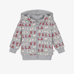 Boys Grey Marl Zip-Up Top with Logo Prints