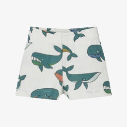 Stella McCartney Kids-Boys Ivory & Blue Whale Print Shorts | Childrensalon