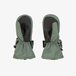 Stella McCartney Kids-Лыжные варежки зеленые хаки с логотипом на ремешках для мальчиков | Childrensalon