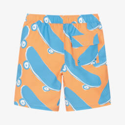 Stella McCartney Kids-Boys Orange Skateboard Print Swim Shorts | Childrensalon