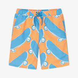Stella McCartney Kids-Boys Orange Skateboard Print Swim Shorts | Childrensalon