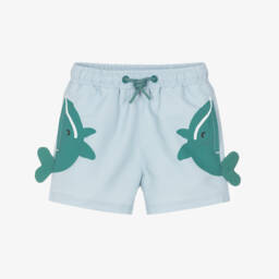 شورت سباحة بشعار حوت لون أزرق فاتح للأولاد