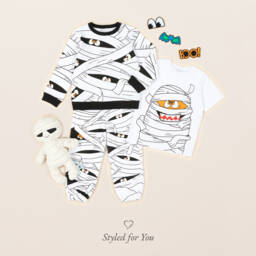 Stella McCartney Kids-Boys White & Black Halloween Mummy Cotton Sweatshirt | Childrensalon