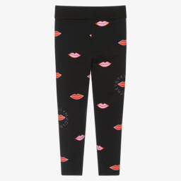 Stella McCartney Kids-Чёрные легинсы с розовыми губами для девочек | Childrensalon