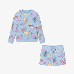 Stella McCartney Kids-Girls Blue Cotton Fairies Shorts Set | Childrensalon