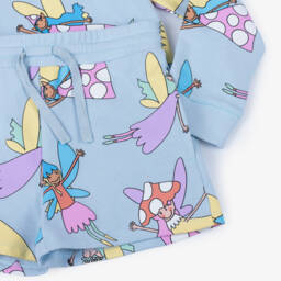 Stella McCartney Kids-Girls Blue Cotton Fairies Shorts Set | Childrensalon