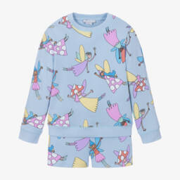 Stella McCartney Kids-Girls Blue Cotton Fairies Shorts Set | Childrensalon