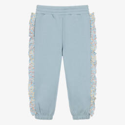 Girls Blue Cotton Joggers with Ruffles