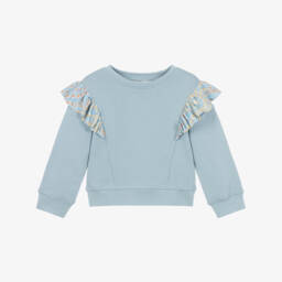 Girls Blue Cotton Sweatshirt with Ruffles