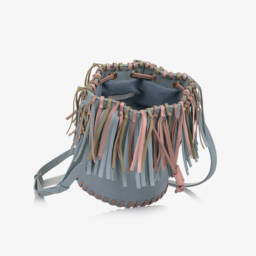 Stella McCartney Kids-Girls Blue Faux Leather Fringed Handbag (20cm) | Childrensalon