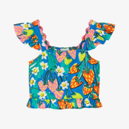 Girls Blue Strawberry Print Top