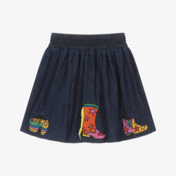 Stella McCartney Kids-Girls Dark Blue Denim Party Boot Skirt | Childrensalon