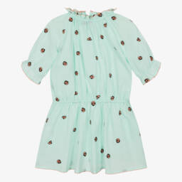 Stella McCartney Kids-Girls Green Cotton Ladybug Dress | Childrensalon
