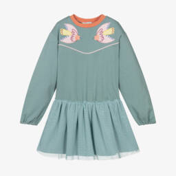 Stella McCartney Kids-Girls Green Cotton Sweatshirt & Tulle Bird Dress | Childrensalon