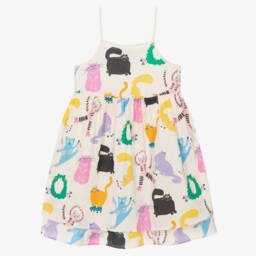 Stella McCartney Kids-Girls Ivory Cat Print Dress | Childrensalon