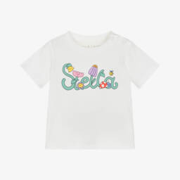 Stella McCartney Kids-Girls Ivory Cotton Logo T-Shirt | Childrensalon