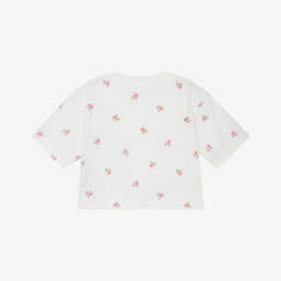 Stella McCartney Kids-Girls Ivory Cotton T-Shirt with Rose Print & Varsity Logo | Childrensalon