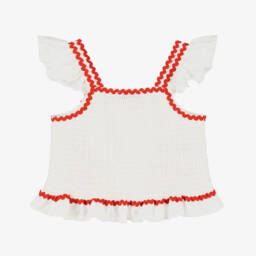 Stella McCartney Kids-Girls Ivory Embroidered Strawberries Top | Childrensalon