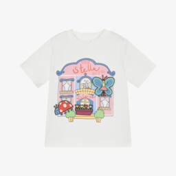 Stella McCartney Kids-تيشيرت قطن بطبعة فندق لون عاجي للبنات | Childrensalon