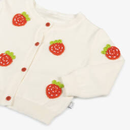 Stella McCartney Kids-Girls Ivory Knitted Strawberry Cardigan | Childrensalon