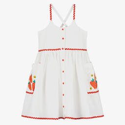 Stella McCartney Kids-Girls Ivory Strawberry Embroidered Dress | Childrensalon