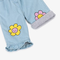 Stella McCartney Kids-Girls Light Blue Denim Jeans with Happy Flowers | Childrensalon