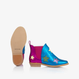 Stella McCartney Kids-Girls Metallic Blue & Pink Star Ankle Boots | Childrensalon
