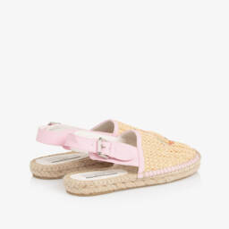 Stella McCartney Kids-Girls Pink & Beige Straw Espadrilles | Childrensalon