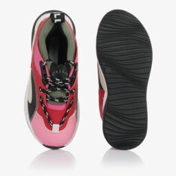 Stella McCartney Kids-Girls Pink Colourblock Faux Leather Trainers | Childrensalon