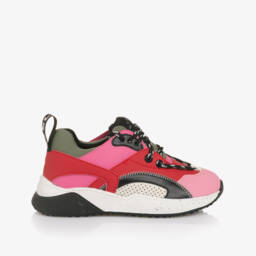 Stella McCartney Kids-Girls Pink Colourblock Faux Leather Trainers | Childrensalon