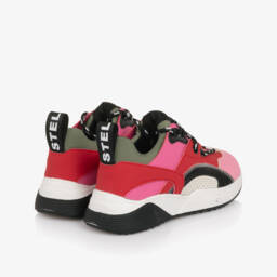 Stella McCartney Kids-Girls Pink Colourblock Faux Leather Trainers | Childrensalon