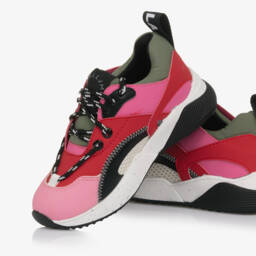 Stella McCartney Kids-Girls Pink Colourblock Faux Leather Trainers | Childrensalon