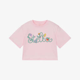 Stella McCartney Kids-Girls Pink Logo Pattern Jacket with Detachable Hood | Childrensalon