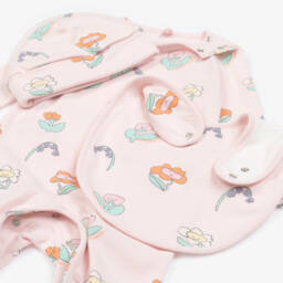 Stella McCartney Kids-Girls Pink Cotton Flower Print Babysuit Set | Childrensalon