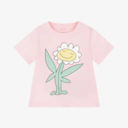 Stella McCartney Kids- Girls Pink Cotton Flower T-Shirt | Childrensalon