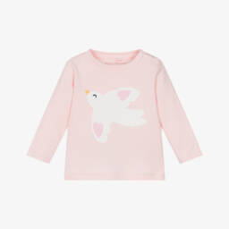 بلوزة قطن بطبعة طائر لون زهري للبنات