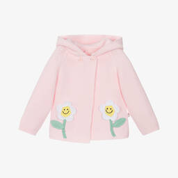 Girls Pink Cotton Knit Flower Cardigan