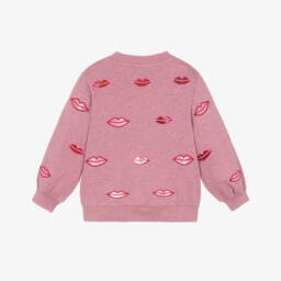 Stella McCartney Kids-Girls Pink Cotton Sweatshirt with Glittery Lip Appliqués | Childrensalon