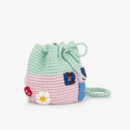 Stella McCartney Kids-Girls Pink Crochet House Handbag (18cm) | Childrensalon