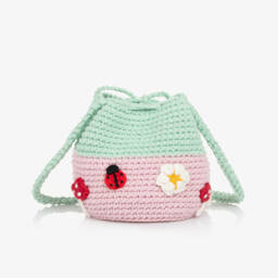 Stella McCartney Kids-Girls Pink Crochet House Handbag (18cm) | Childrensalon