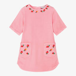 Платье розовое джинсовое с цветочной вышивкой для девочек