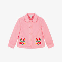 Girls Pink Denim Jacket with Embroidered Pocket