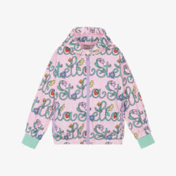 Stella McCartney Kids-Girls Pink Logo Pattern Jacket with Detachable Hood | Childrensalon