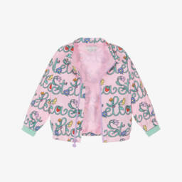 Stella McCartney Kids-Girls Pink Logo Pattern Jacket with Detachable Hood | Childrensalon